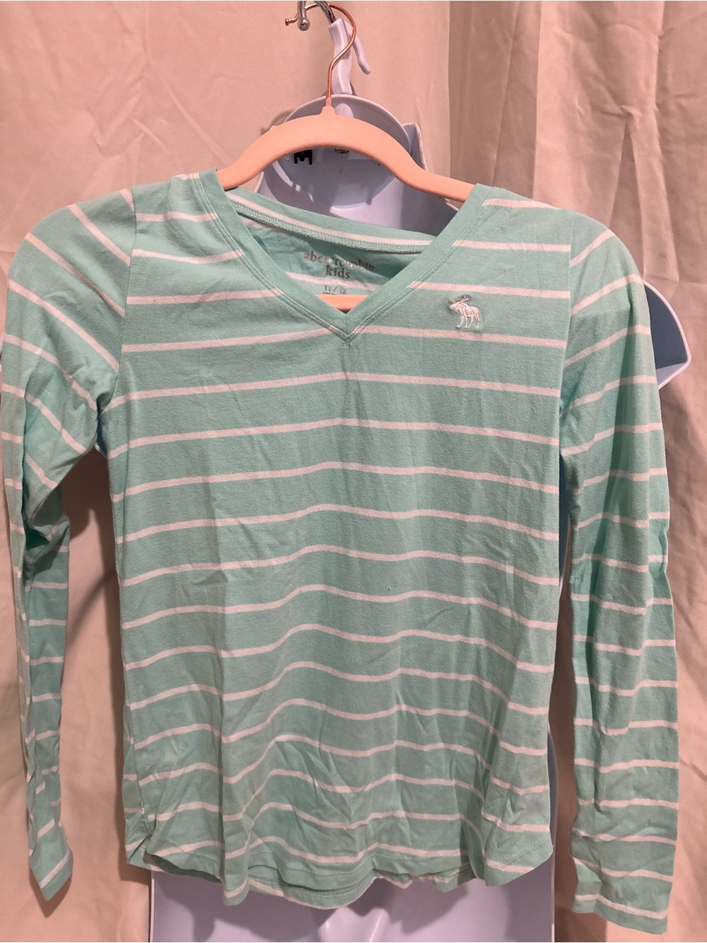 abercrombie kids Mint Green & White Striped V-Neck Long Sleeve Tee